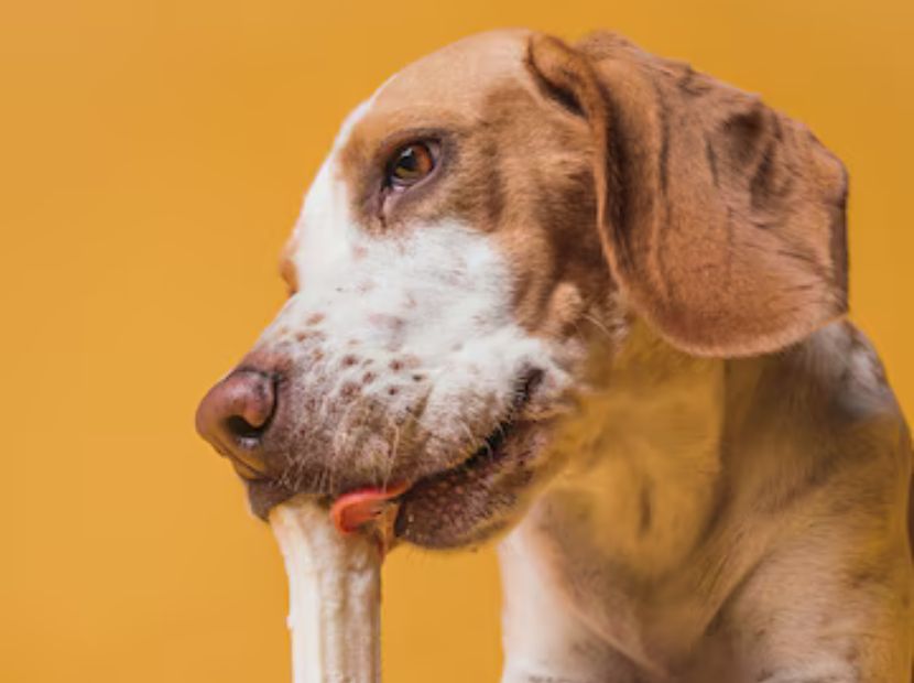 A dog eating a bone