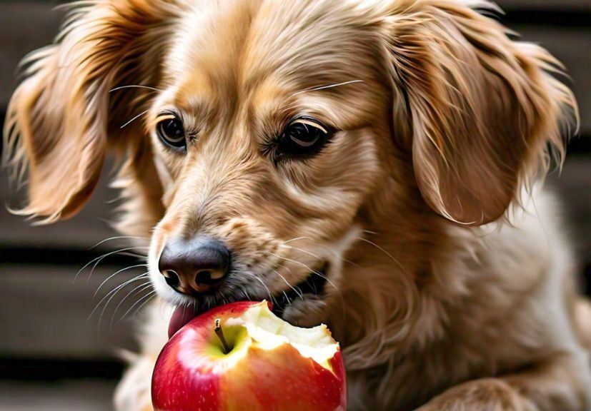 can dogs eat apples? A dog biting an apple