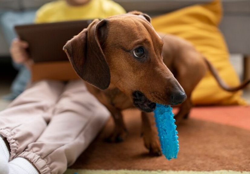 can dogs eat gum? a dog eating blue gum